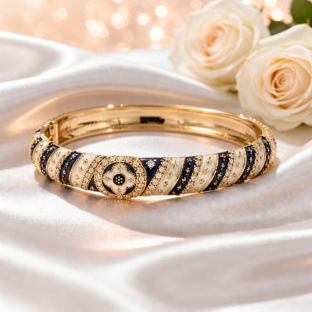 Elegant Gold and Blue Bangle Bracelet